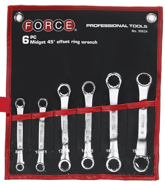 FORCE 50624 Mini ringsleutelset 6 delig (45° gebogen)-0