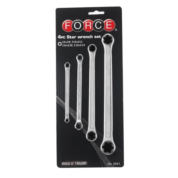 FORCE 5041 Dubbele ringsleutelset E-Torx 4 delig-0