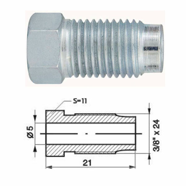 Remleidingnippel 3/8" x 24 mm - 10 stuks AL-RN109-0