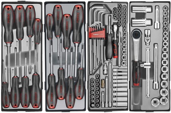 FORCE 10218R-219 Practical serie gereedschapswagen gevuld (219 delig) Rood-20079
