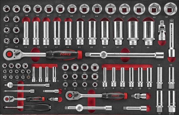 FORCE 10218R-308 Practical serie gereedschapswagen gevuld Foam (308 delig) Rood-21157