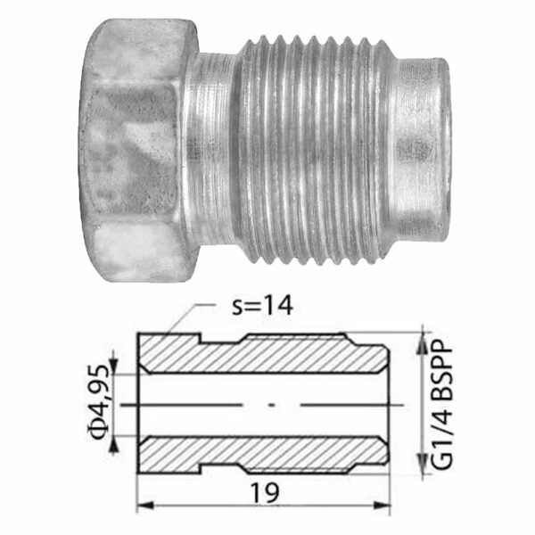 Remleidingnippel 1/4" BSPP - 10 stuks AL-RN174-0