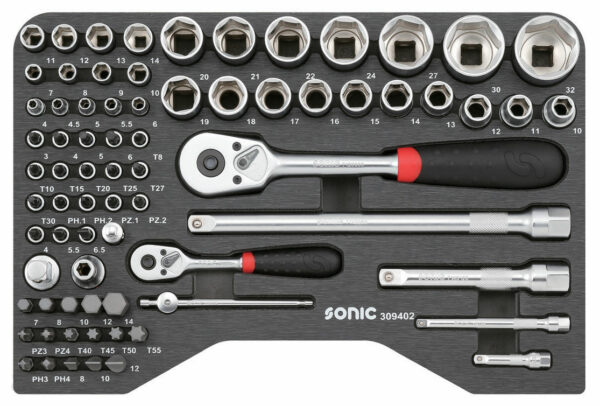 SONIC 309402 Doppenset 1/4`` & 1/2``, 94-dlg. in koffer BMCS-22423
