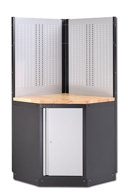 SONIC 4731415 MSS 34`` Hoekkast & stalen ophangpaneel met houten bovenblad-0
