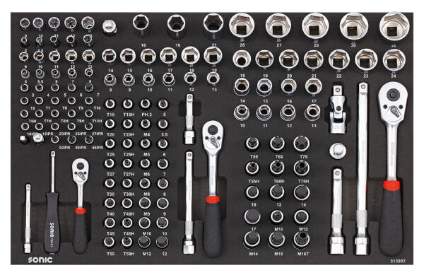 SONIC 735709 Gereedschapswagen S10 gevuld (357 delig) Zwart SAE-14501