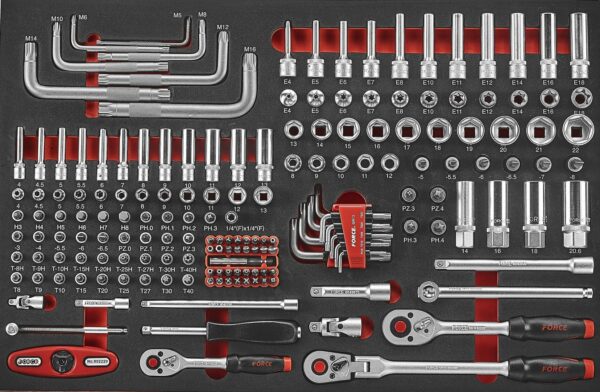 FORCE 10218R-512 Practical serie gereedschapswagen gevuld Foam (512 delig) Rood-15716