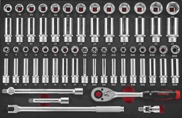 FORCE 10218R-512 Practical serie gereedschapswagen gevuld Foam (512 delig) Rood-15709