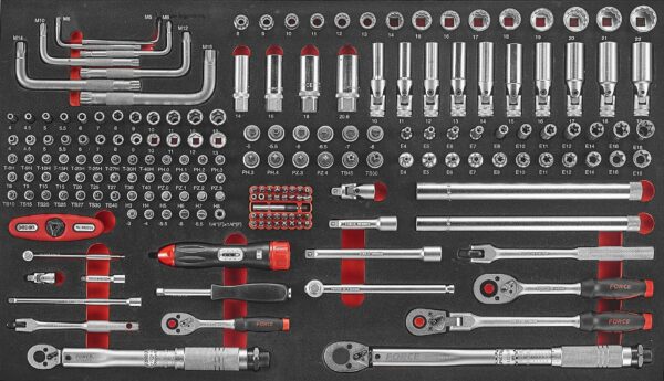 FORCE 10318R-610 Jumbo serie gereedschapswagen gevuld FOAM (610 delig) Rood-16414