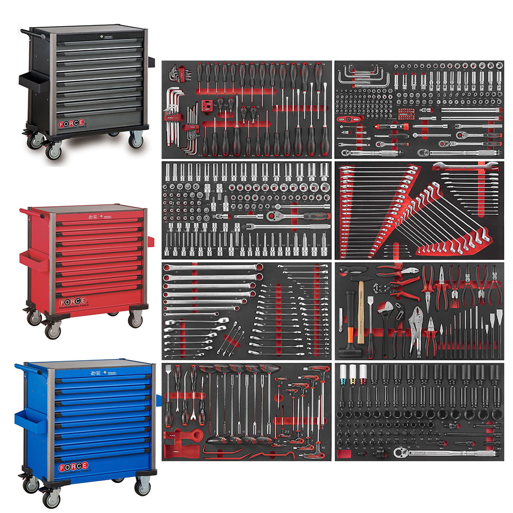vooroordeel richting insect FORCE 10318C-610 Jumbo serie gereedschapswagen gevuld FOAM (610 delig) Zwart