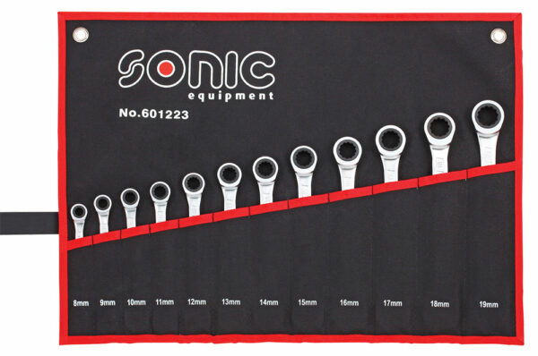 SONIC 601223 Ratelringsteeksleutelset 12-kant recht model in etui 12-delig-0