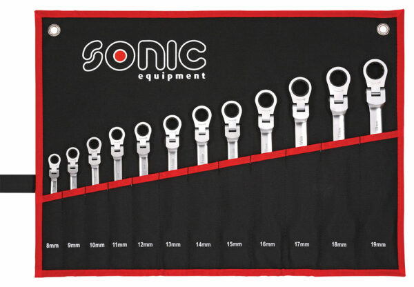 SONIC 601218 Ratelringsteeksleutelset flexibel 12-kant in etui 12-delig-0