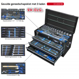 BOXO ECC20301BK Gevulde gereedschapskist met 3 laden 94-dlg.-0