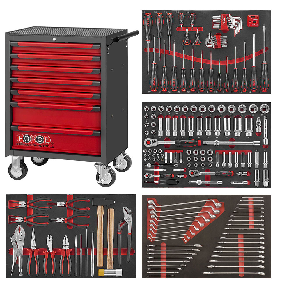 Doorzichtig meloen Verdikken FORCE 10517-180A Gereedschapswagen gevuld (180 delig)