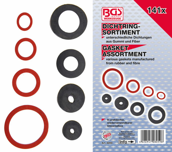 BGS 8059 Assortiment afsluitringen | rubber en fiber | 141-delig-0