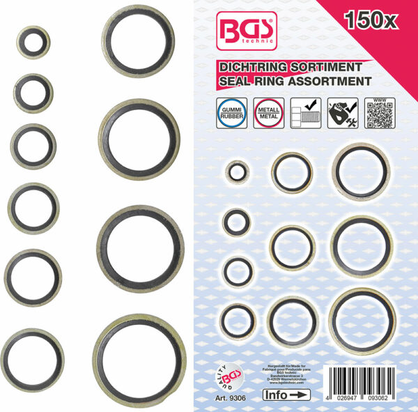 BGS 9306 Assortiment afdichtringen | metaal met rubber | 150-dlg-0