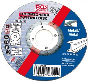 BGS 3922 Doorslijpschijf metaal | Ø 115 x 2.5 x 22.2 mm