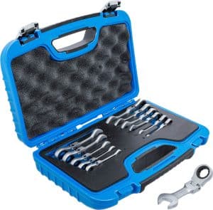 BGS 6543 Steekring-ratel sleutel set | Kort | Verstelbaar | 8 - 19mm | 12-delig