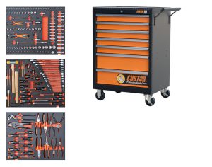CUSTOR CTB99068 Gereedschapswagen COMPACT, 3 laden gevuld in FOAM