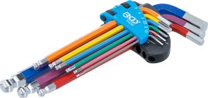 BGS 74452 Haakse L-sleutels gekleurd | Lang | Inbus kogelkop | 9-delig
