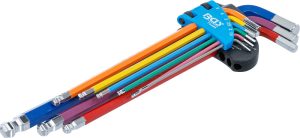 BGS 74453 Haakse L-sleutels gekleurd | Extra lang | Inbus kogelkop | 9-delig