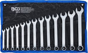 BGS 8914 Steekring sleutel set | Open einde met ratelfunctie | 8 - 21 mm | 13-delig