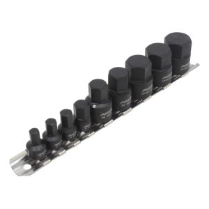 ASTA A-1M9HEX Krachdoppen set Inbus | Extra kort | 1/4", 3/8" | 9-delig