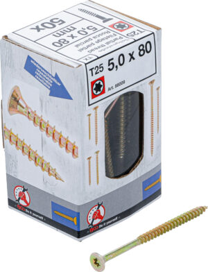 BGS-88009 Multifunctionele schroeven | T-Star (voor Torx) T25 | 5,0 x 80 mm | 50 stuks