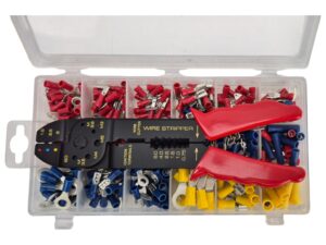 Assortiment geïsoleerde kabelschoenen met kabelschoentang
