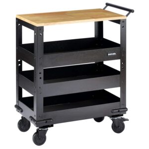 BUNKER D11495 Werkplaatstrolley met hardhouten werkblad, 3 schappen, 71cm