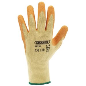 DRAPER D82721 Heavy Duty Latex Coated Work Gloves, Large, Orange
