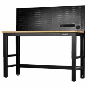 BUNKER D28096 Werkbank in hoogte verstelbaar | met hardhouten werkblad en achterwand | 155cm