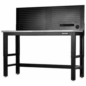 BUNKER D28097 Werkbank in hoogte verstelbaar | met roestvrijstalen werkblad en achterwand | 155cm
