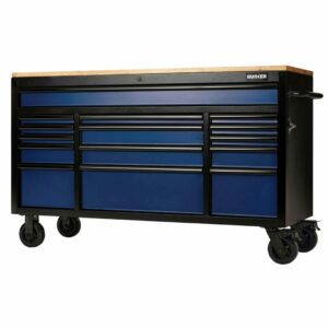 BUNKER D27336 Verrijdbare Werkbank en Gereedschapswagen | 15 Laden | 155cm | Blauw