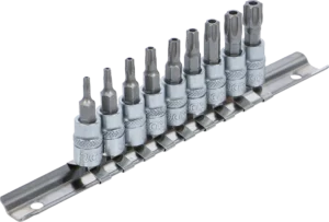 BGS 2165 Bit-Dopsleutelset op Rail | T-Profiel tamperproof met boring (voor Torx) | 1/4" | 9-delig
