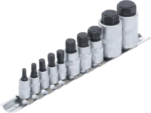 BGS 5099 Bit-Dopsleutelset op Rail | Extra Kort | Binnenzeskant (Inbus) | 1/4", 3/8" & 1/2" | 10-delig